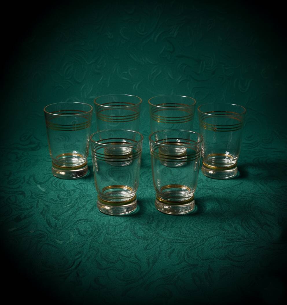 Set of 6 Art Deco Cooked Wine Glasses - 1930s Certified - Gold Rims
