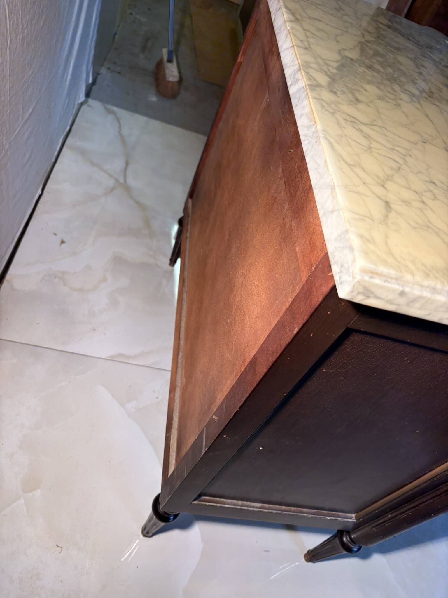 Louis XVI style 3-drawer chest of drawers, marble and gilded bronze