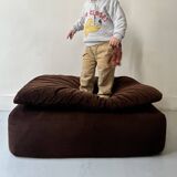 Cinna pouf in brown short velvet, Ligne roset 1970