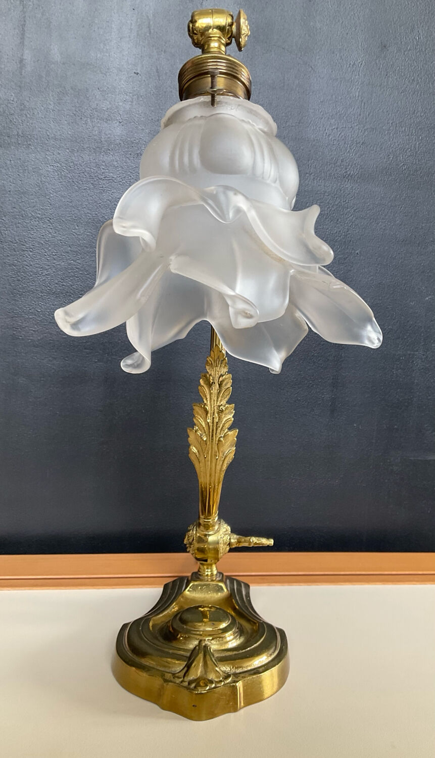 Bronze and glass paste swan neck lamp from the 1960s.