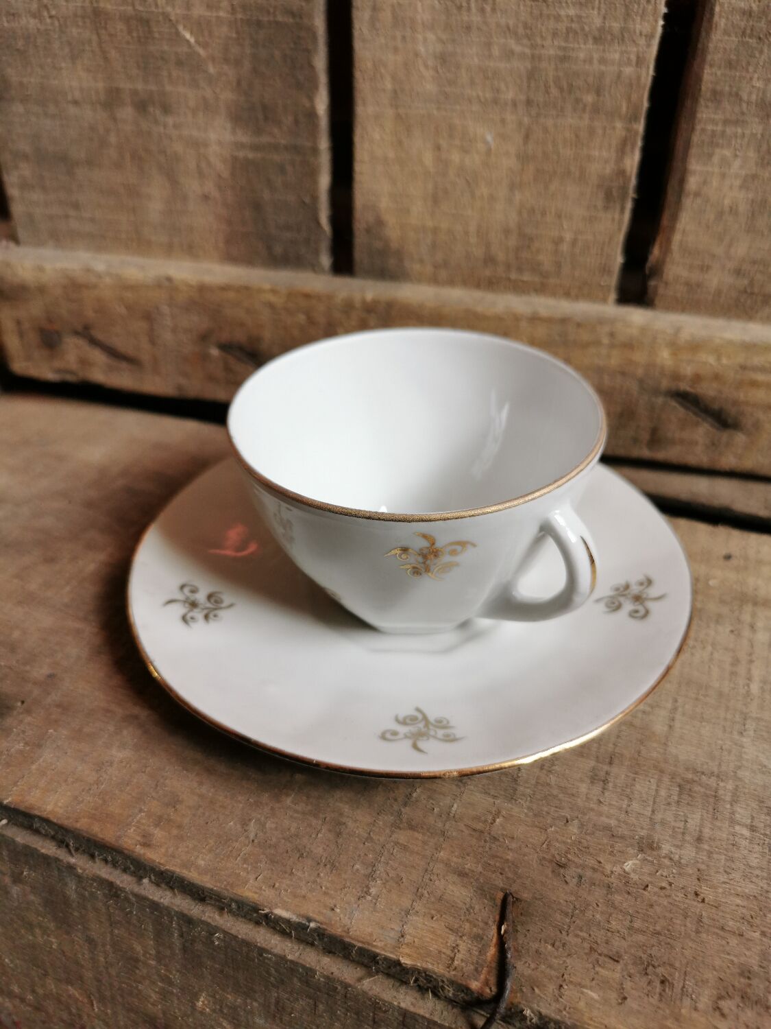 Vintage porcelain cups, white & gold