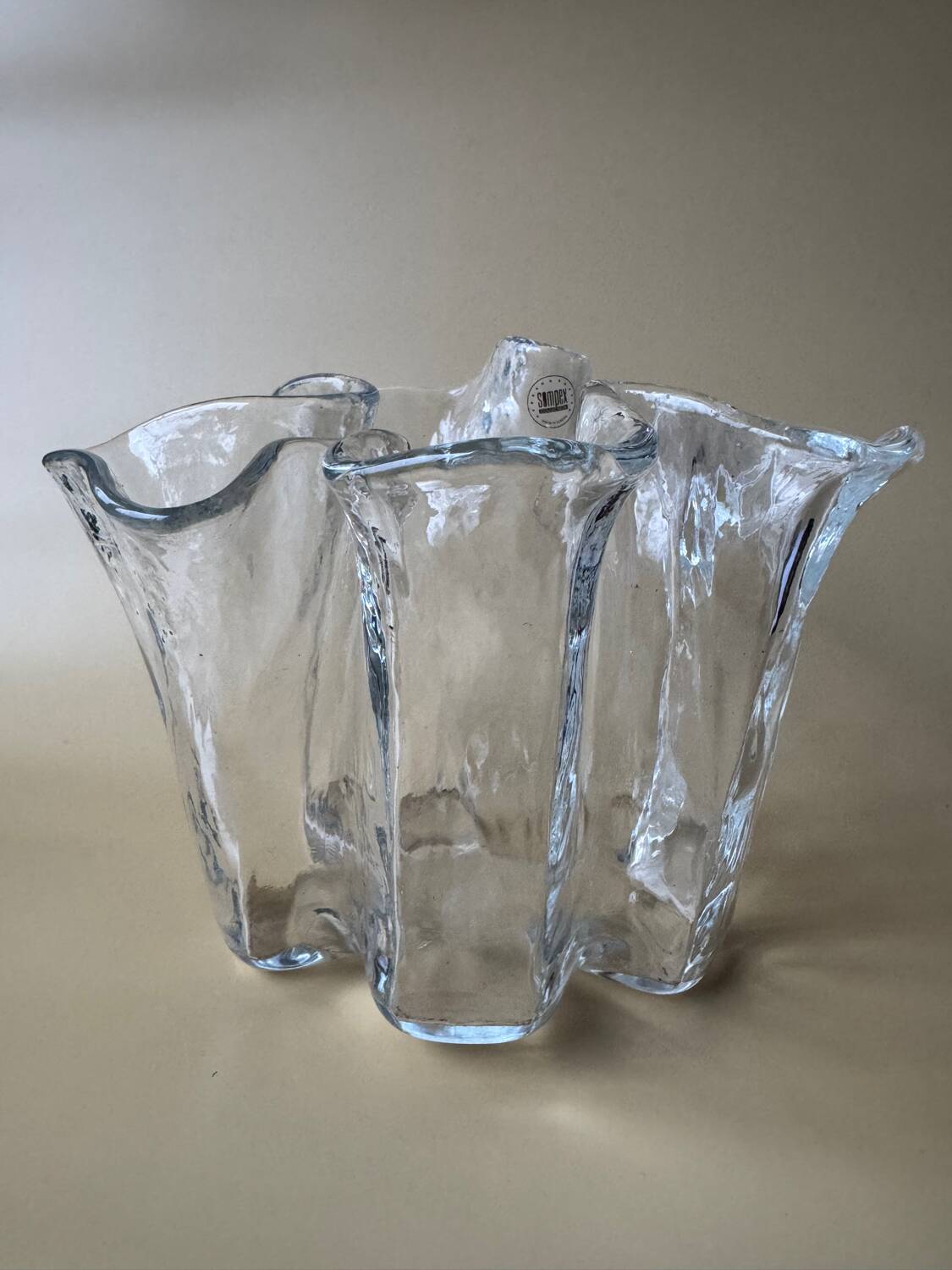 Sompex MCM vintage tissue vase: large clear textured glass