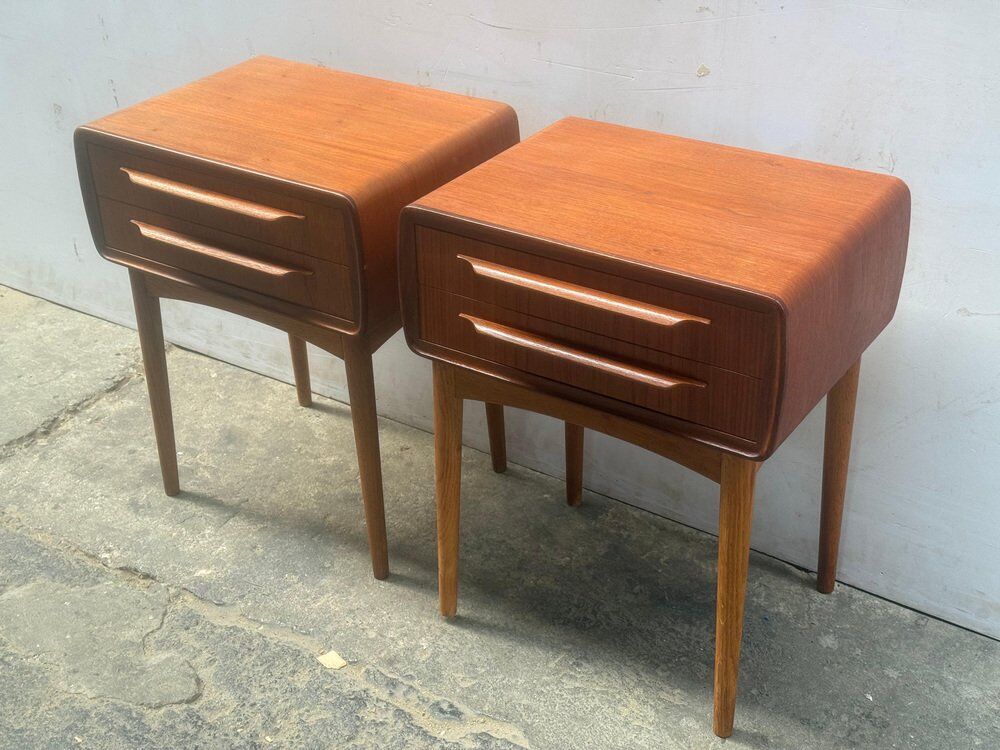 Tables de chevet en teck avec pieds en chêne attribuées à Johannes Andersen, 1964, lot de 2