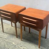 Tables de chevet en teck avec pieds en chêne attribuées à Johannes Andersen, 1964, lot de 2