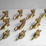 Set of 10 heavy brass horse coat rack wall hooks