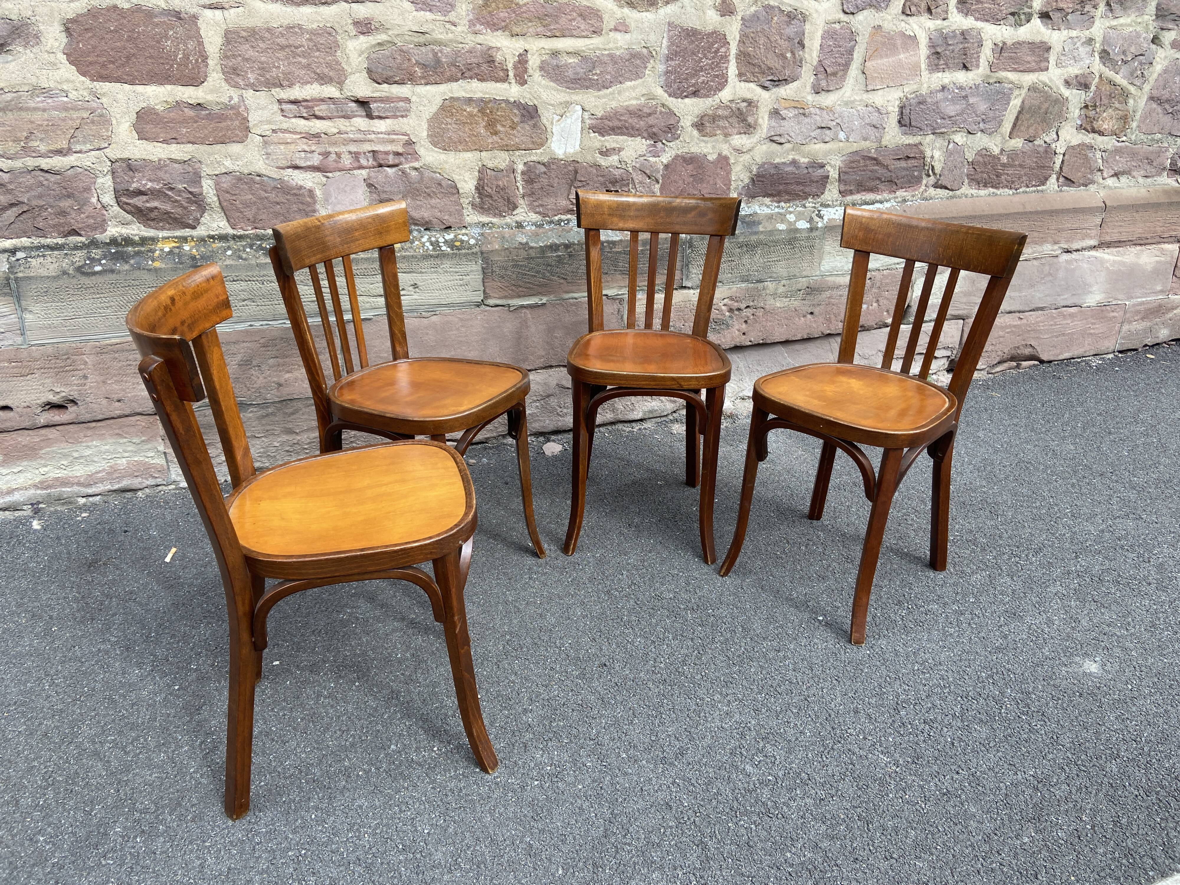 set of 4 Viennese curved wood chairs Restaurant Paris bistro Baumann