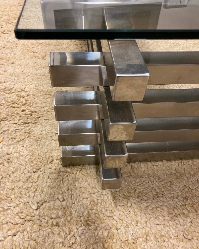 Polished stainless steel coffee table - Italian '70s style
