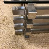 Polished stainless steel coffee table - Italian '70s style