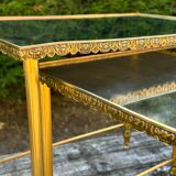 Vintage 70's nesting table in brass and mirror