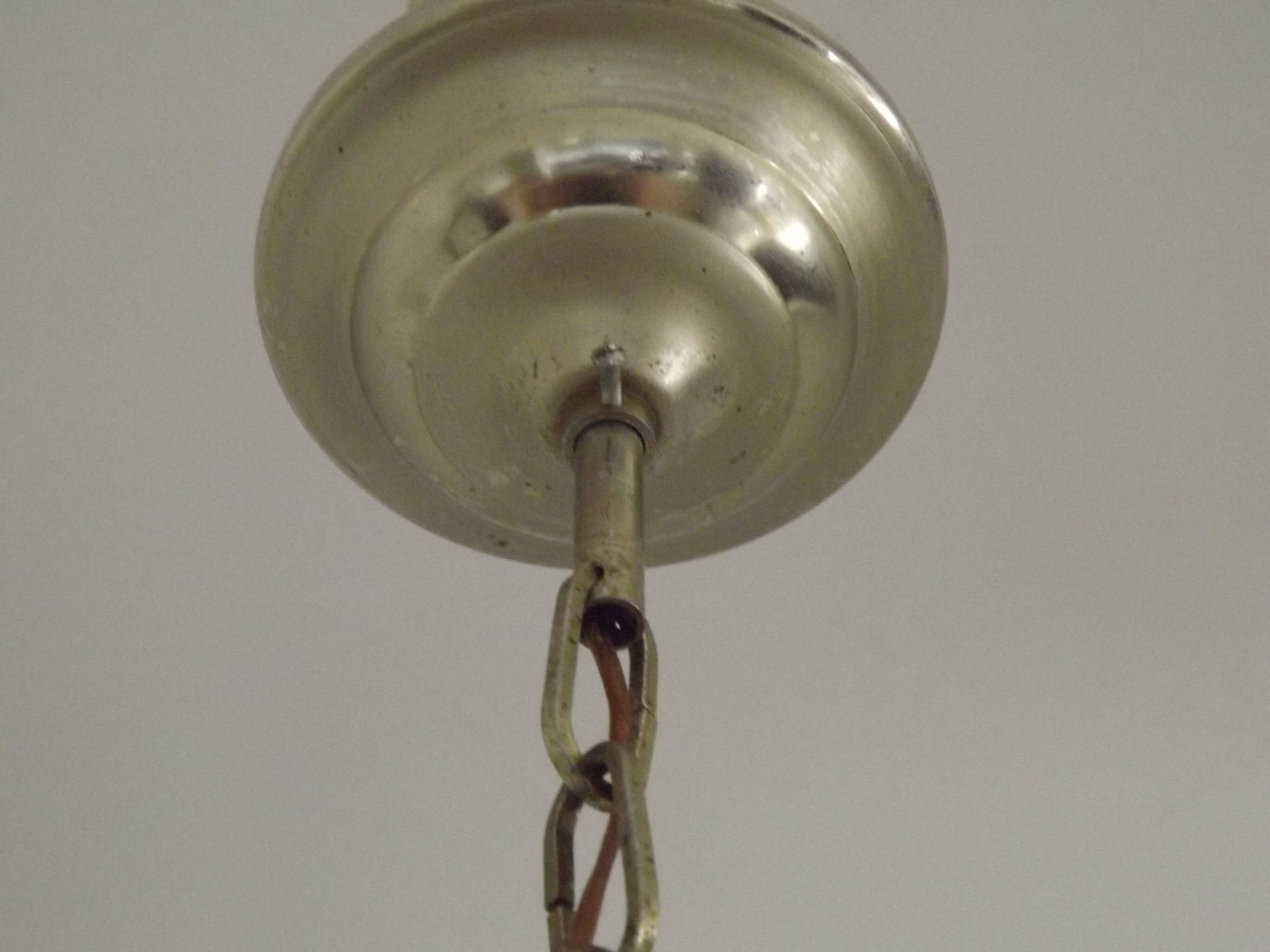 French Mid-Century Globe Pendant, Blue Pattern Shade, Vintage Hanging Light