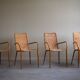 Set of 4 vintage Italian wicker and birch armchairs, mid-century modern, 1950.
