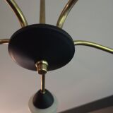 Chandelier 5 branches brass and opaline