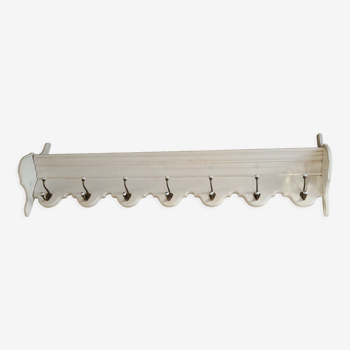 Ancien porte manteau mural, 7 patères, moulure, baroque, blanc