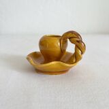 Mustard ceramic candle holder with vintage twisted handle