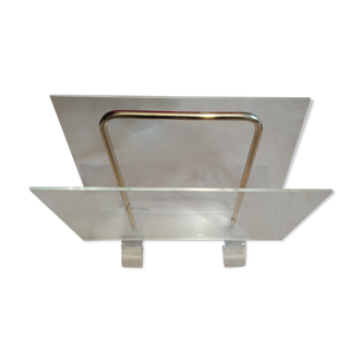 Porte revue vintage en plexiglass et laiton vintage