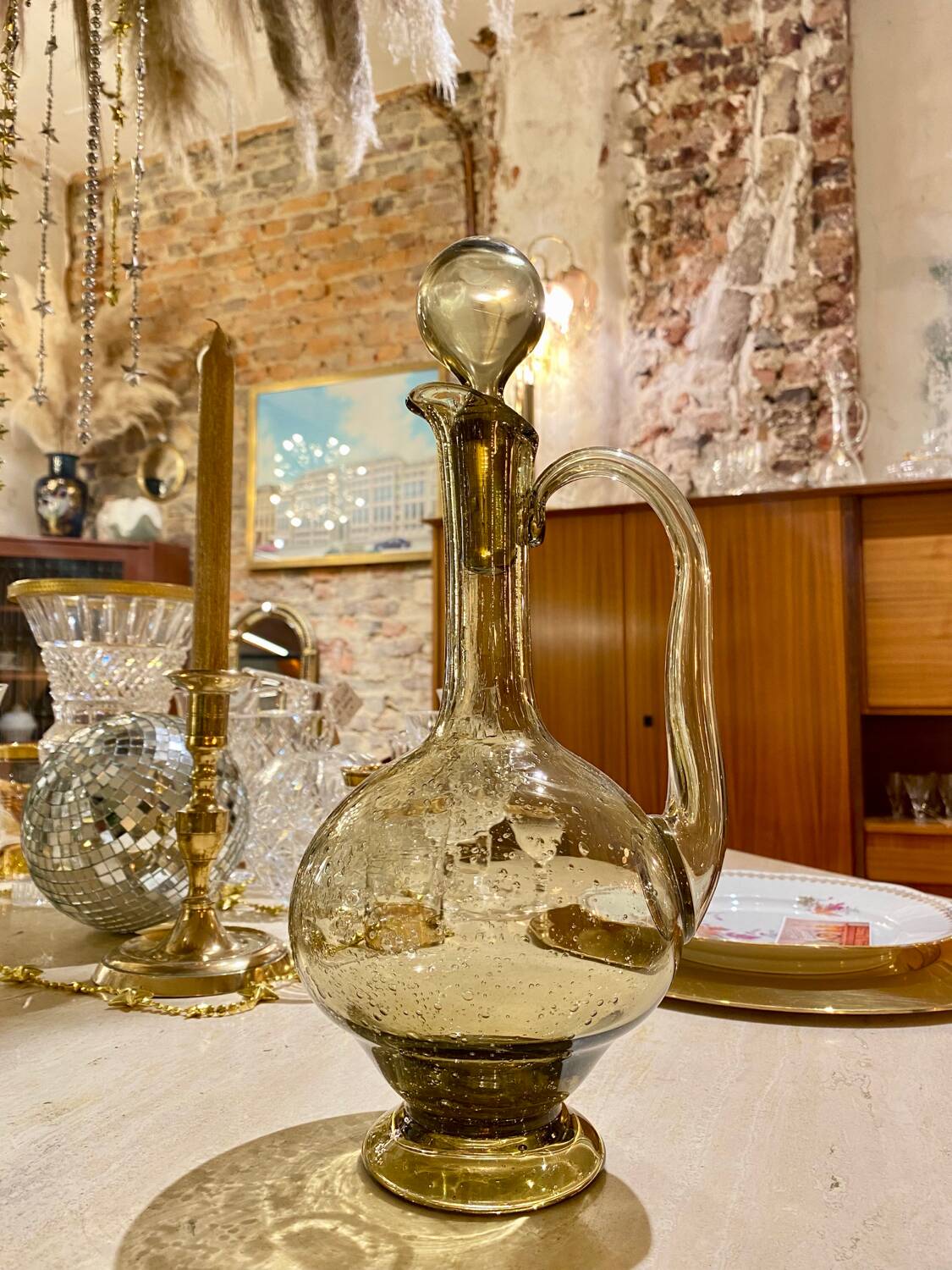 Smoked blown glass carafe