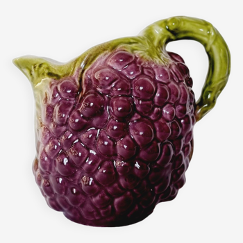 Barbotine ceramic pitcher in the shape of a Grape Vegetable and handle in the shape of a vine branch
