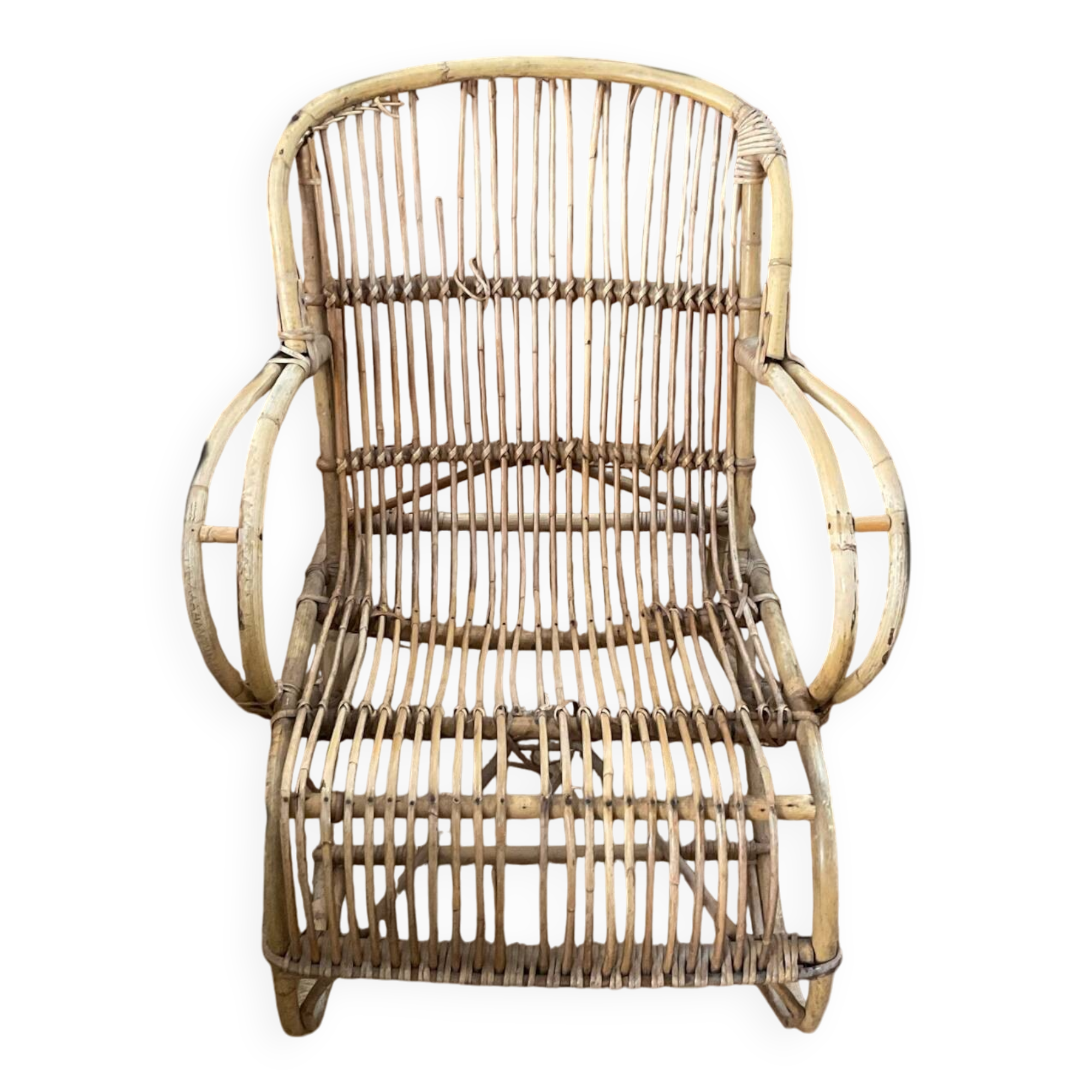 Vintage 70s rattan wicker armchair