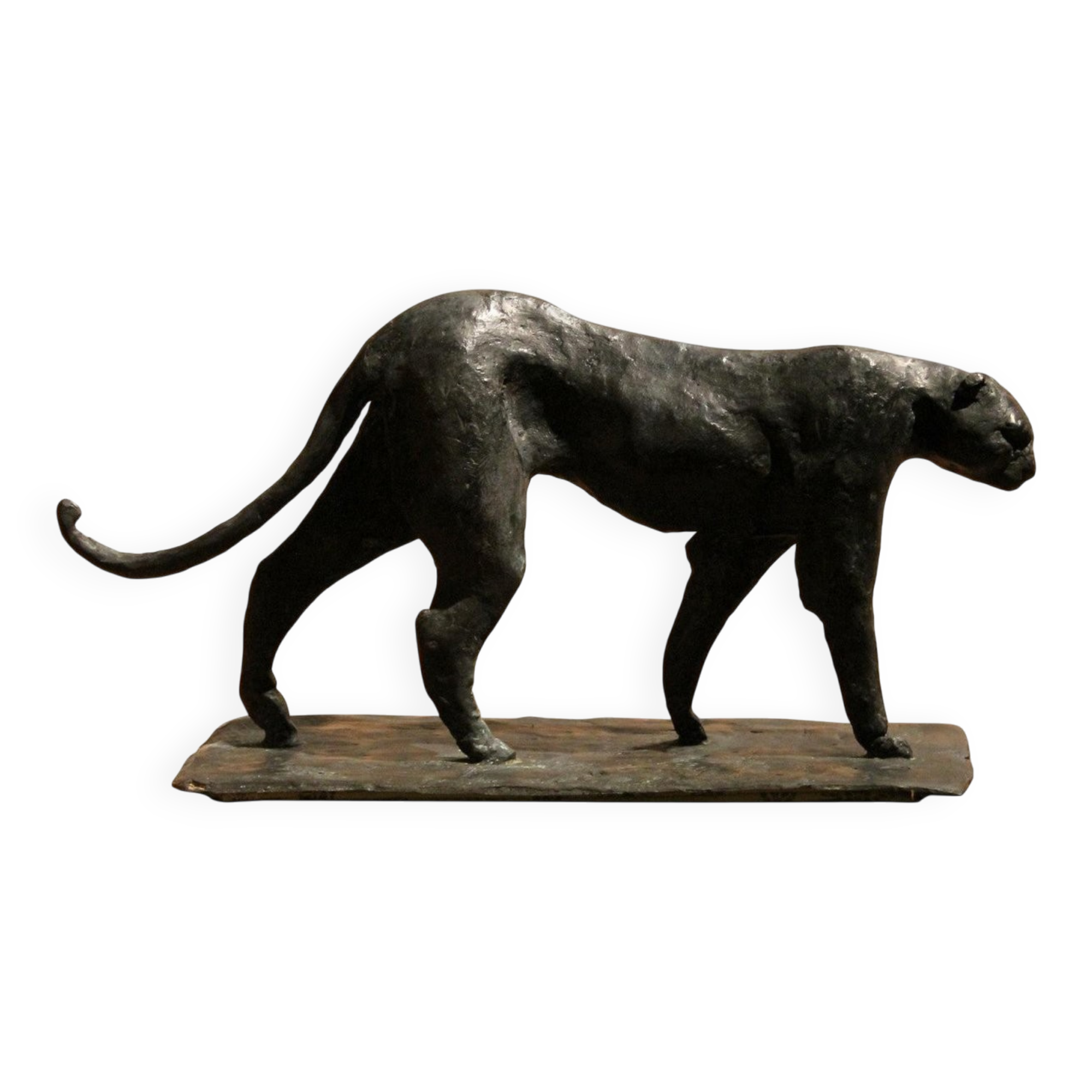 Art Deco Inspired Black Patinated Bronze Leopard Sculpture, 2020