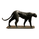 Art Deco Inspired Black Patinated Bronze Leopard Sculpture, 2020