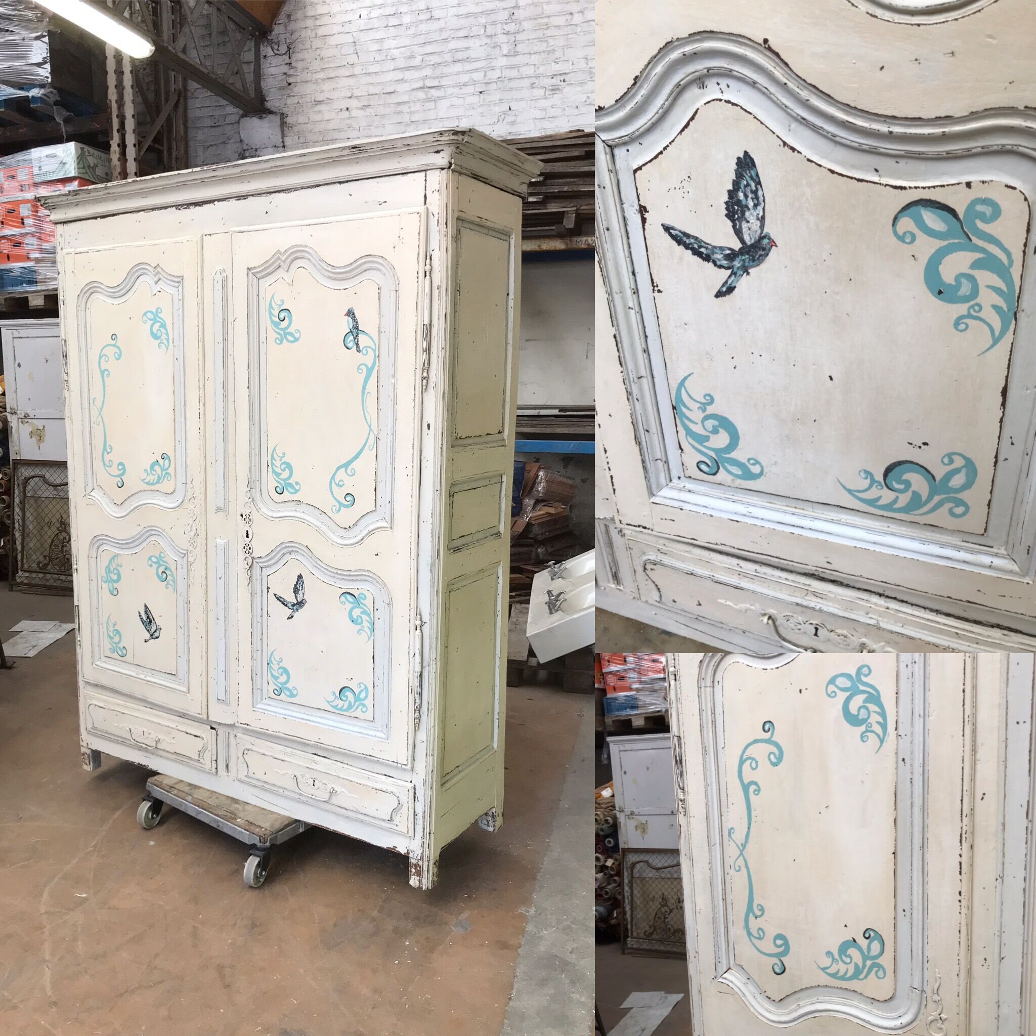 Old 18th century wardrobe with painted designs