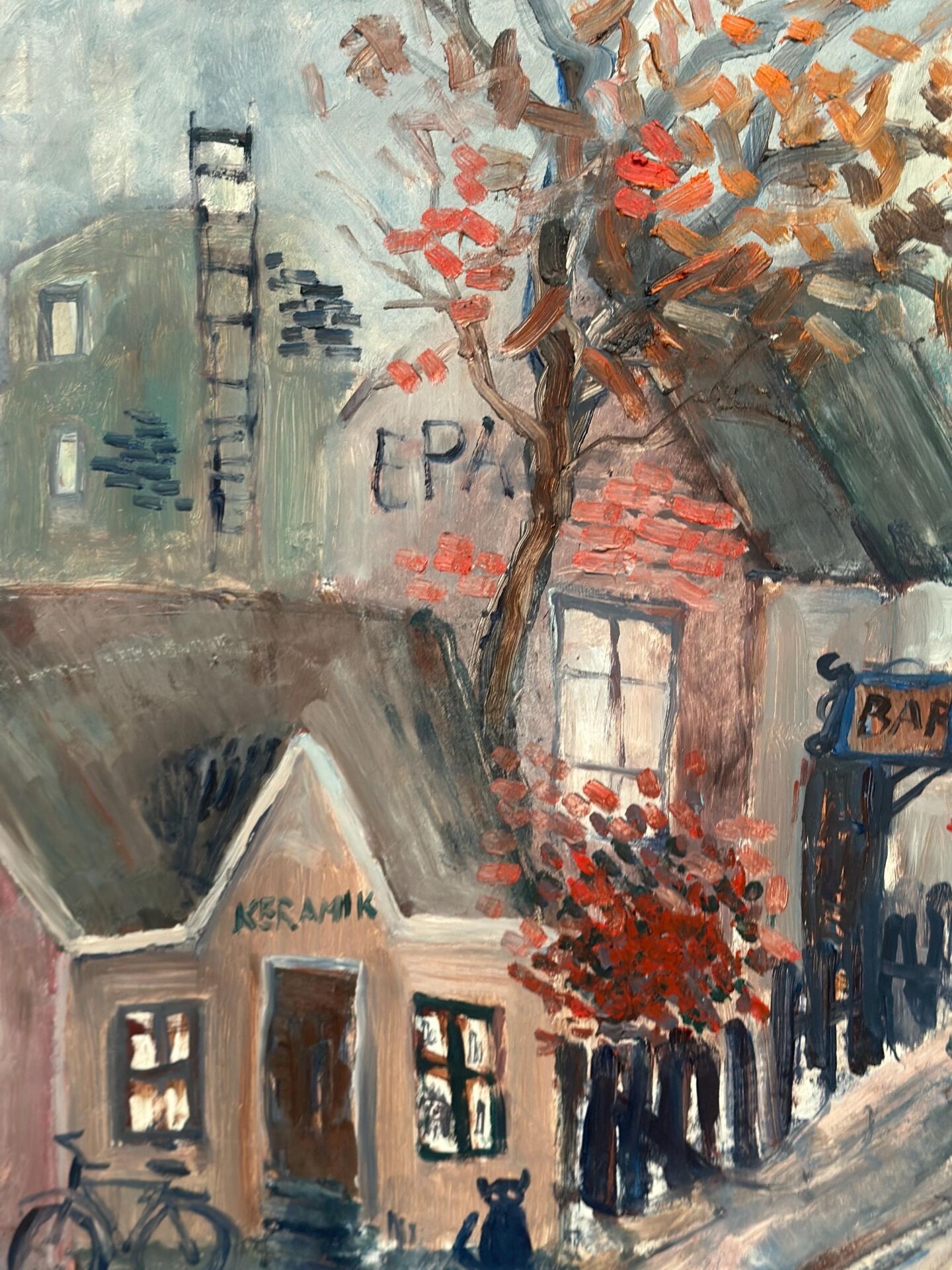Original Swedish Oil On Panel – “Bygatan” By Kai Nielsen – Signed