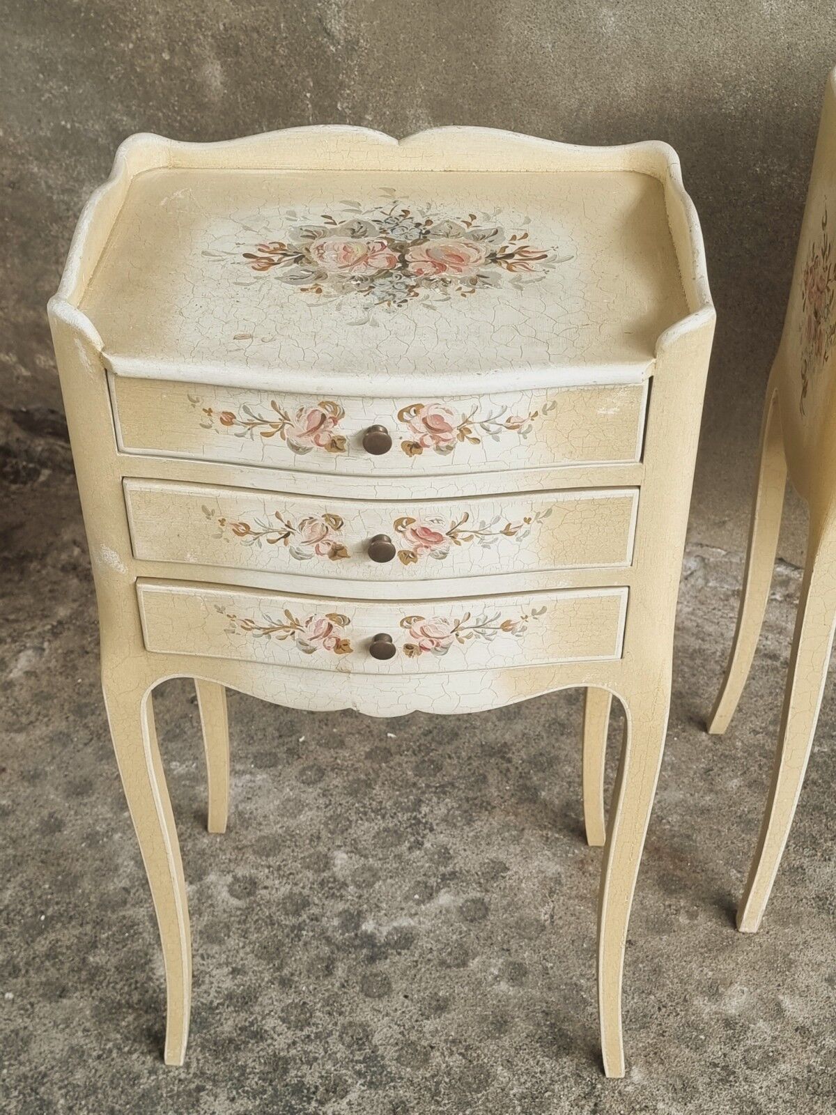 Set of bedside tables hand-painted Louis XV style