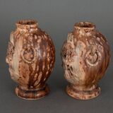 Pair of Banko Ware vases from China ceramic temple and pagoda decor