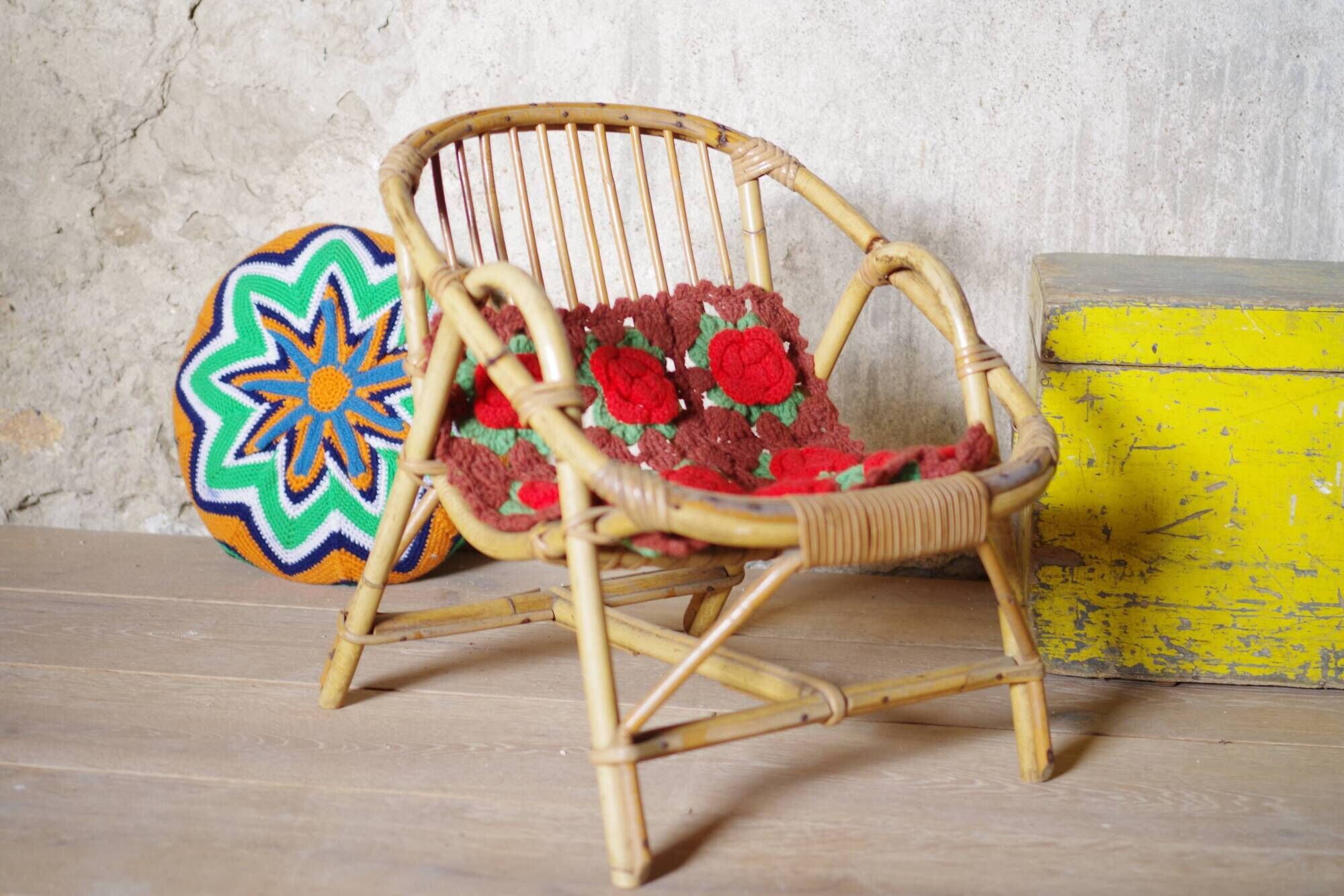 Chair child rattan vintage retro 60s Bohemian bamboo Wicker