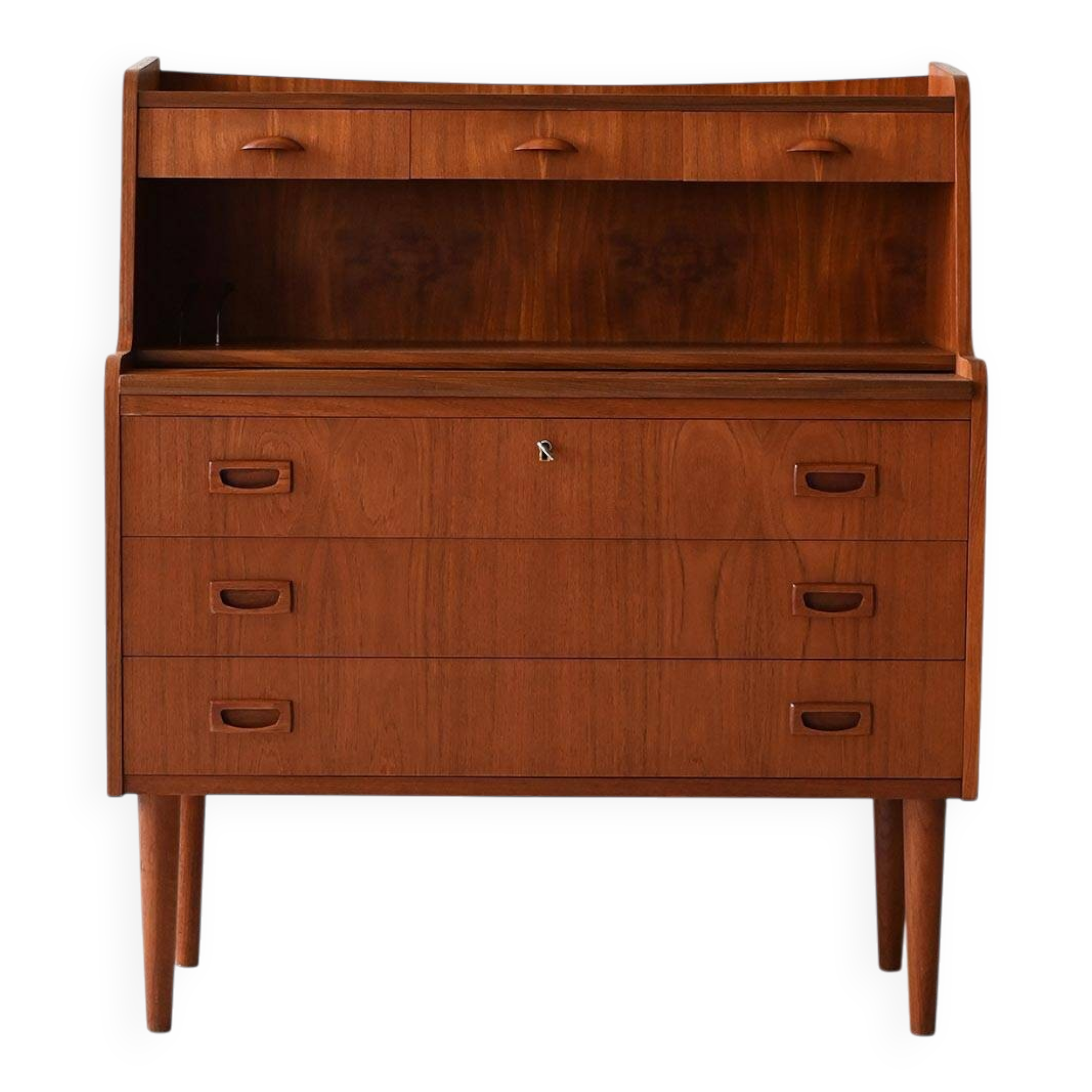 1960s Scandinavian Teak Secretaire with Sculpted Handles