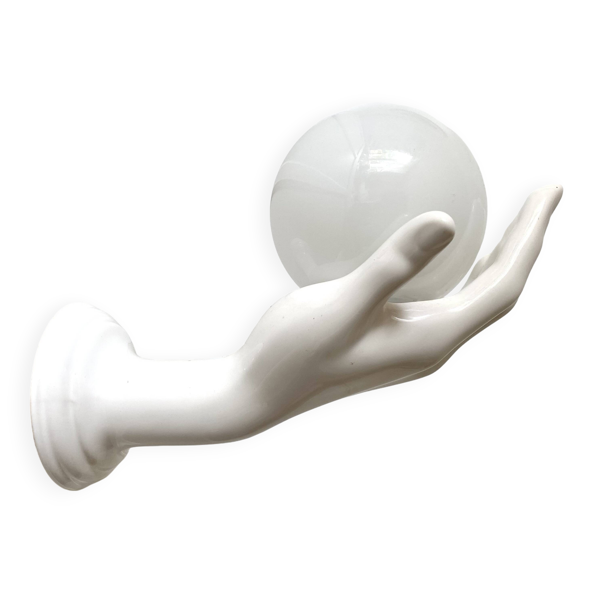 Ceramic and opaline women's hand wall light, 1970s