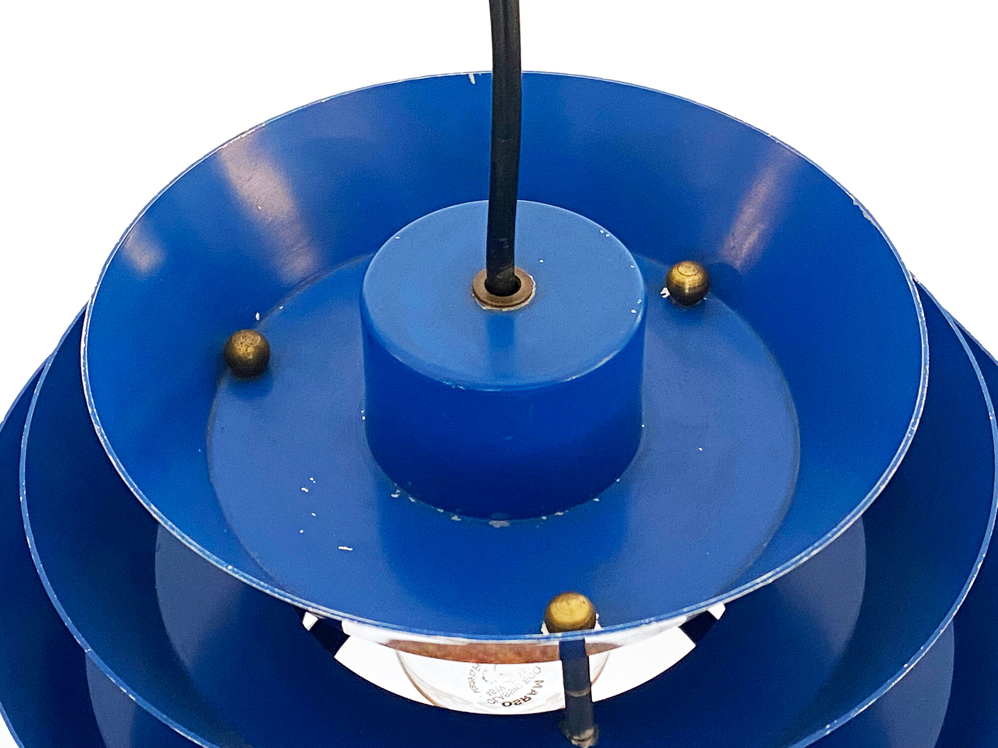 Pendant light "Trava" in blue lacquer by Carl Thore for Granhaga Metallindustri. Sweden 1960s.