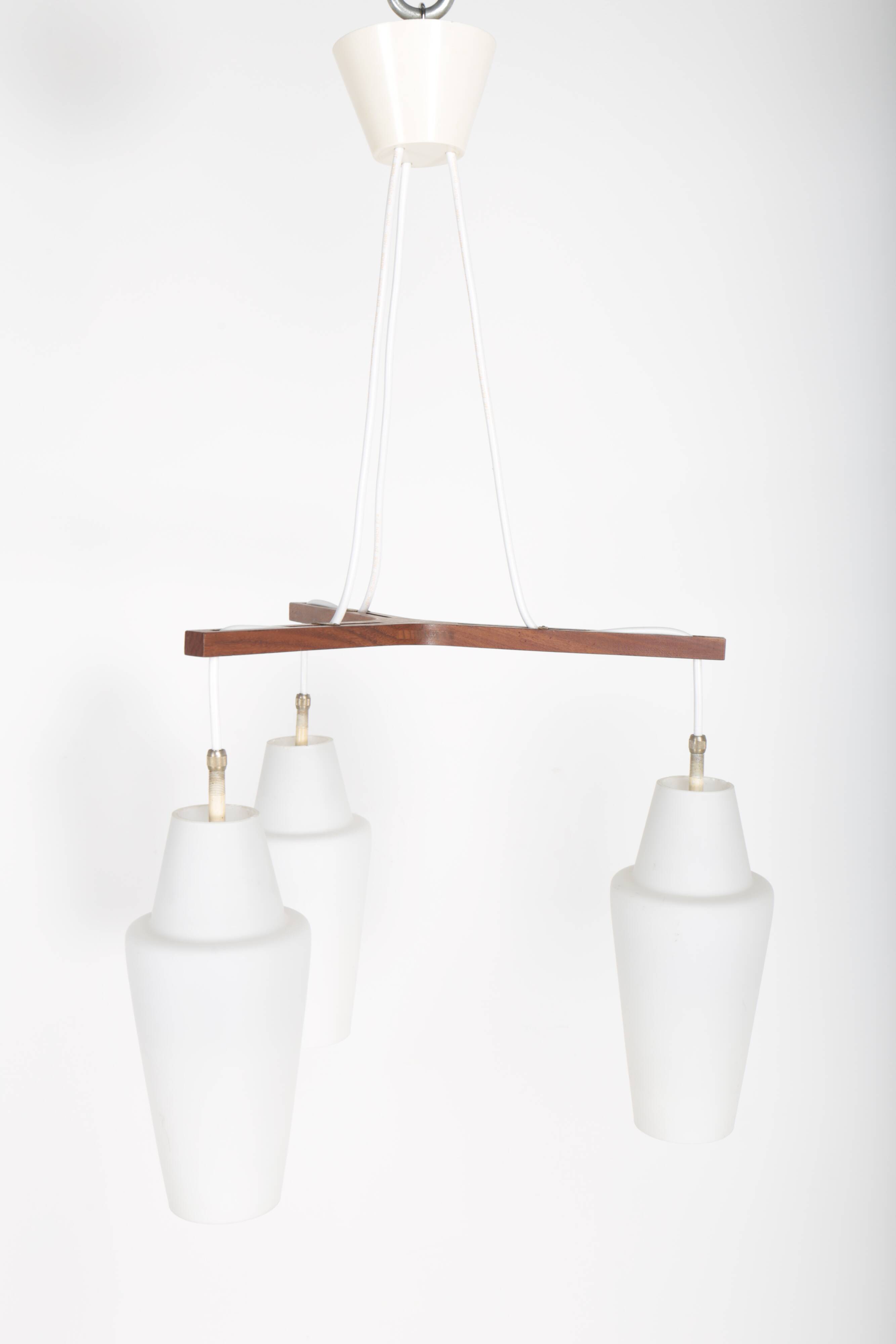 Scandinavian teak and opaline chandelier, Philips, 1960s