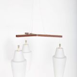 Scandinavian teak and opaline chandelier, Philips, 1960s