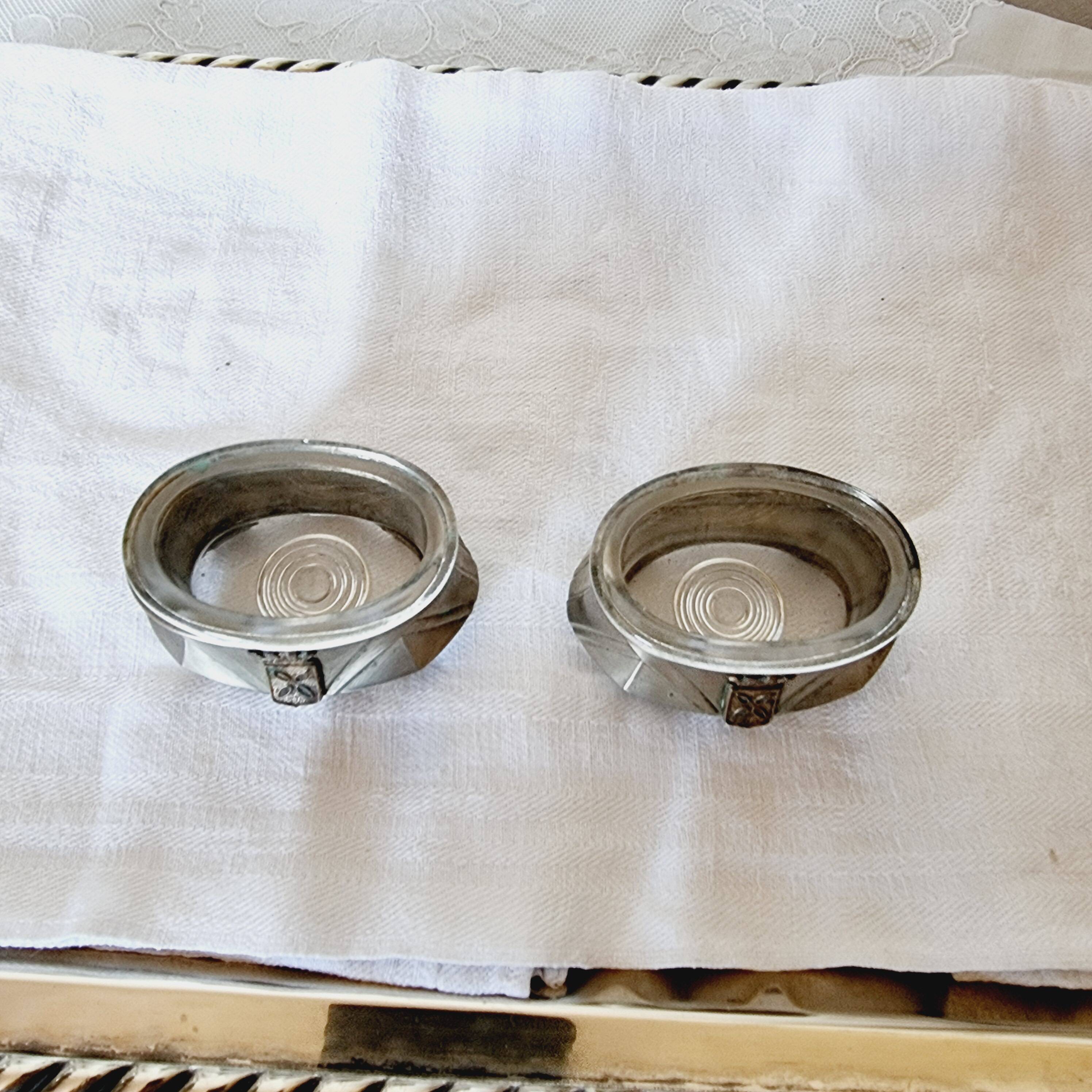 2 Antique Salt Shakers or Cups for Salt and Pepper Shakers Silver Plated Art Deco Metal