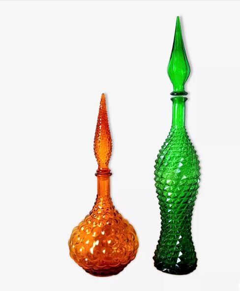 Italian glass bottles Empoli 1970