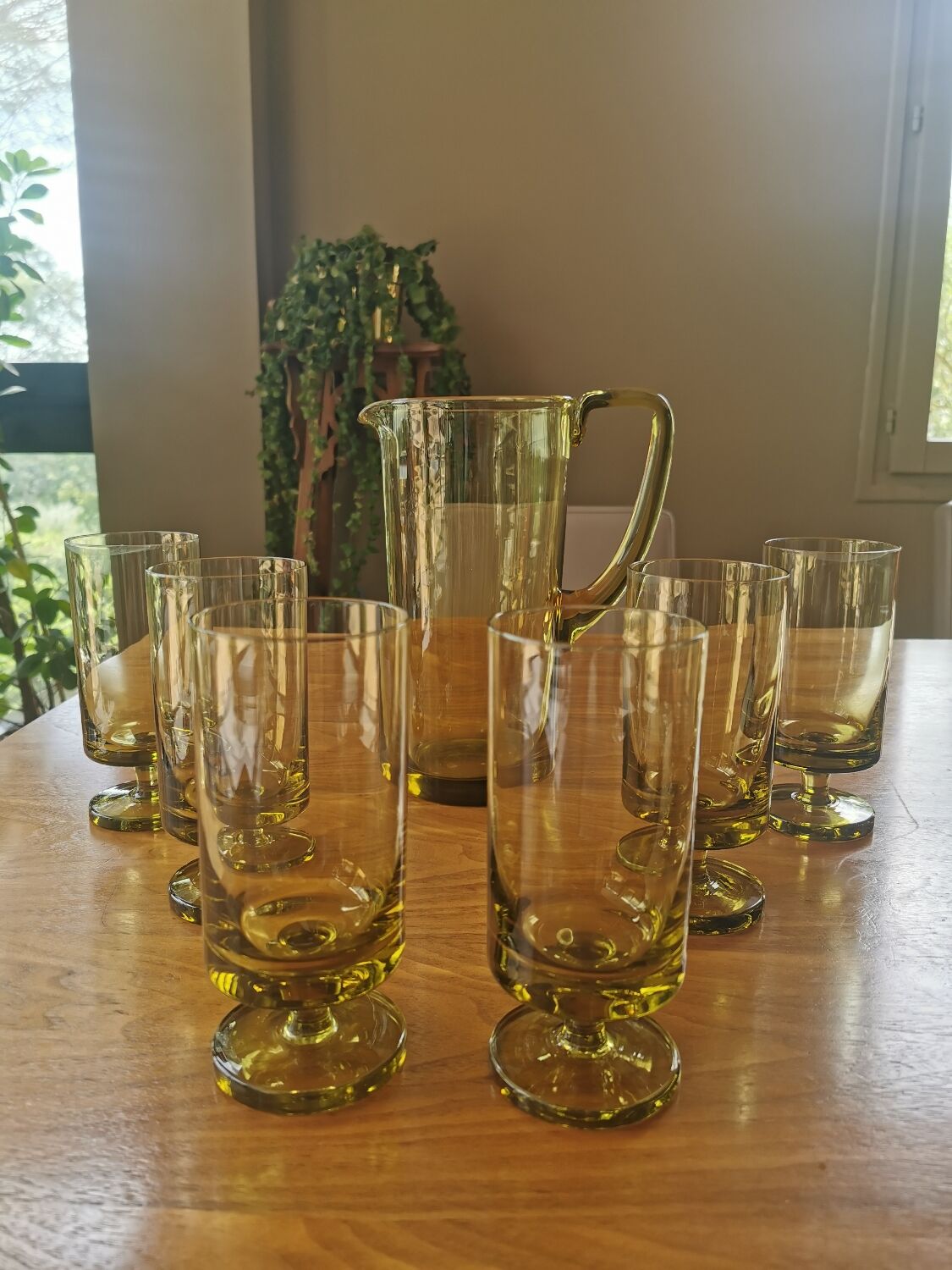 Vintage green glass orangeade service