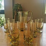 Vintage green glass lemonade set