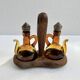 Oil and vinegar server amber glass and olive wood