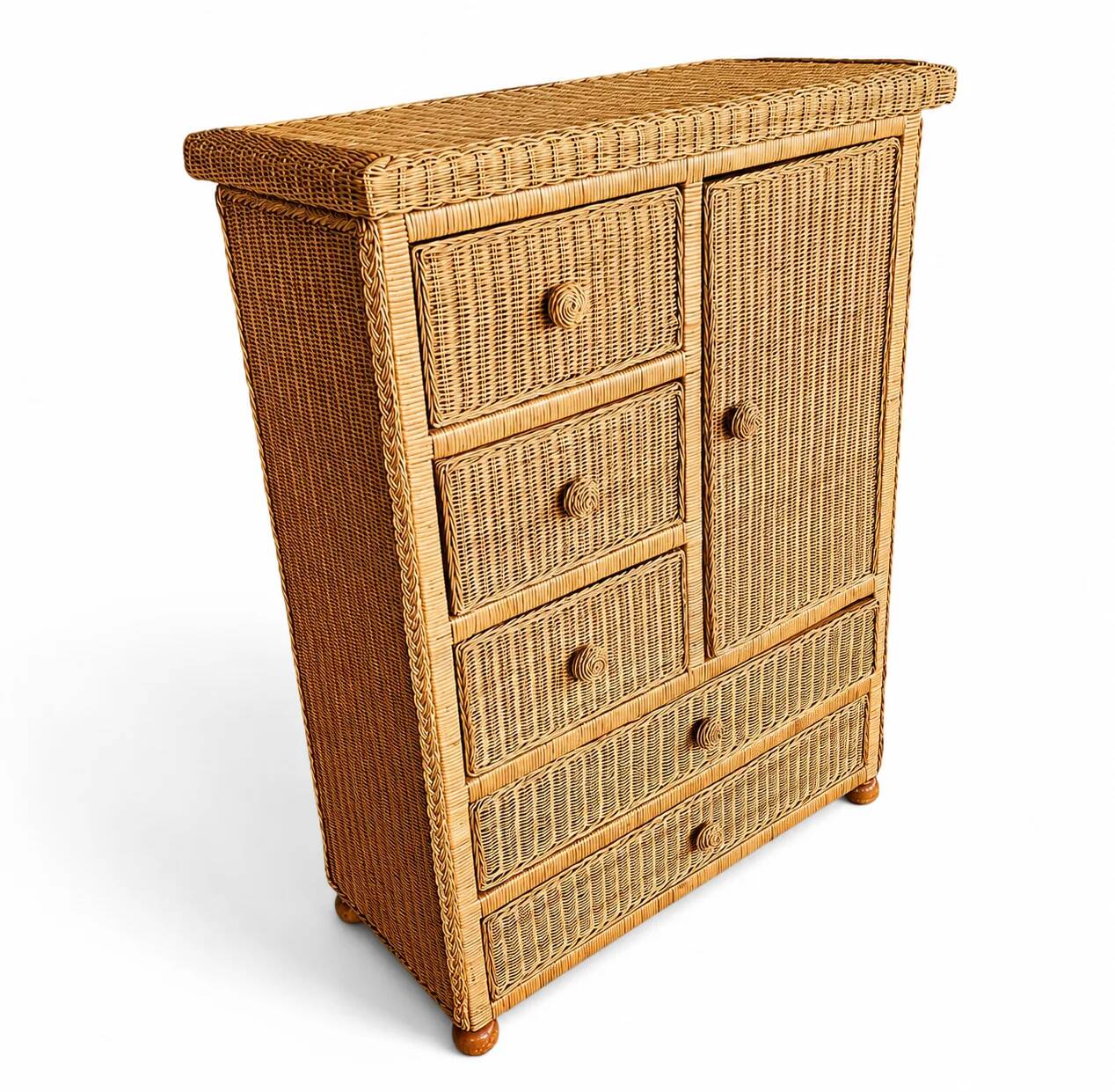 Commode en osier vintage / Tiroir dans un style côtier boho chic