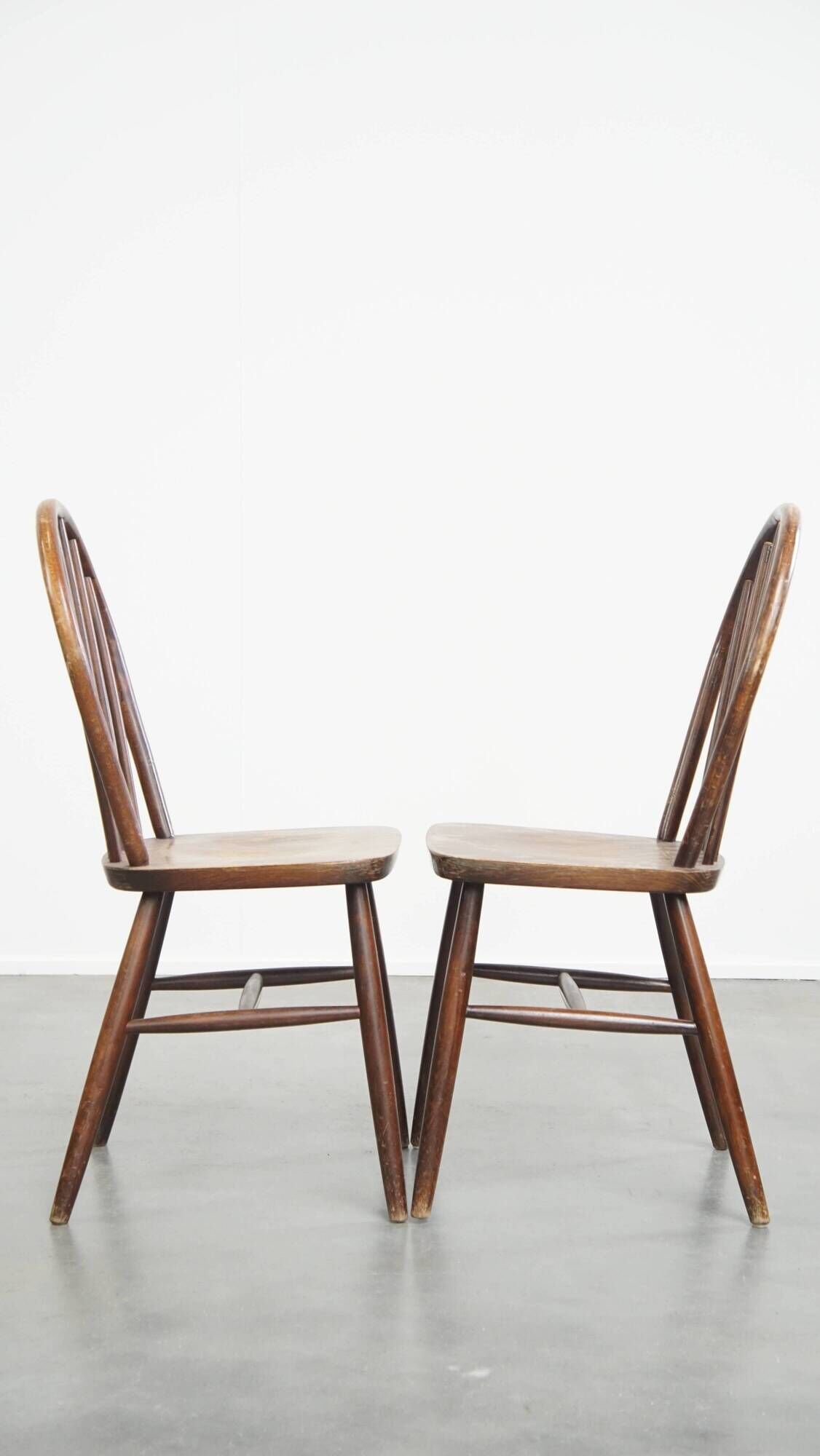 Set of 2 Vintage Wooden Spindle Windsor Chairs from the 1970s