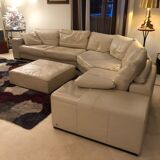 Natuzzi beige leather corner sofa - pouf