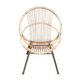 Fauteuil en rotin et acier tubulaire de Rohé Noordwolde 1960 vintage