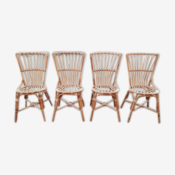 Four vintage bamboo and rattan chairs