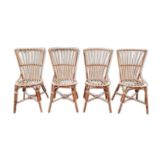 Four vintage bamboo and rattan chairs