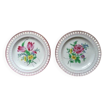 Kg luneville "réverbère" 2 pierced flat plates earthenware flowers ø 25 cm