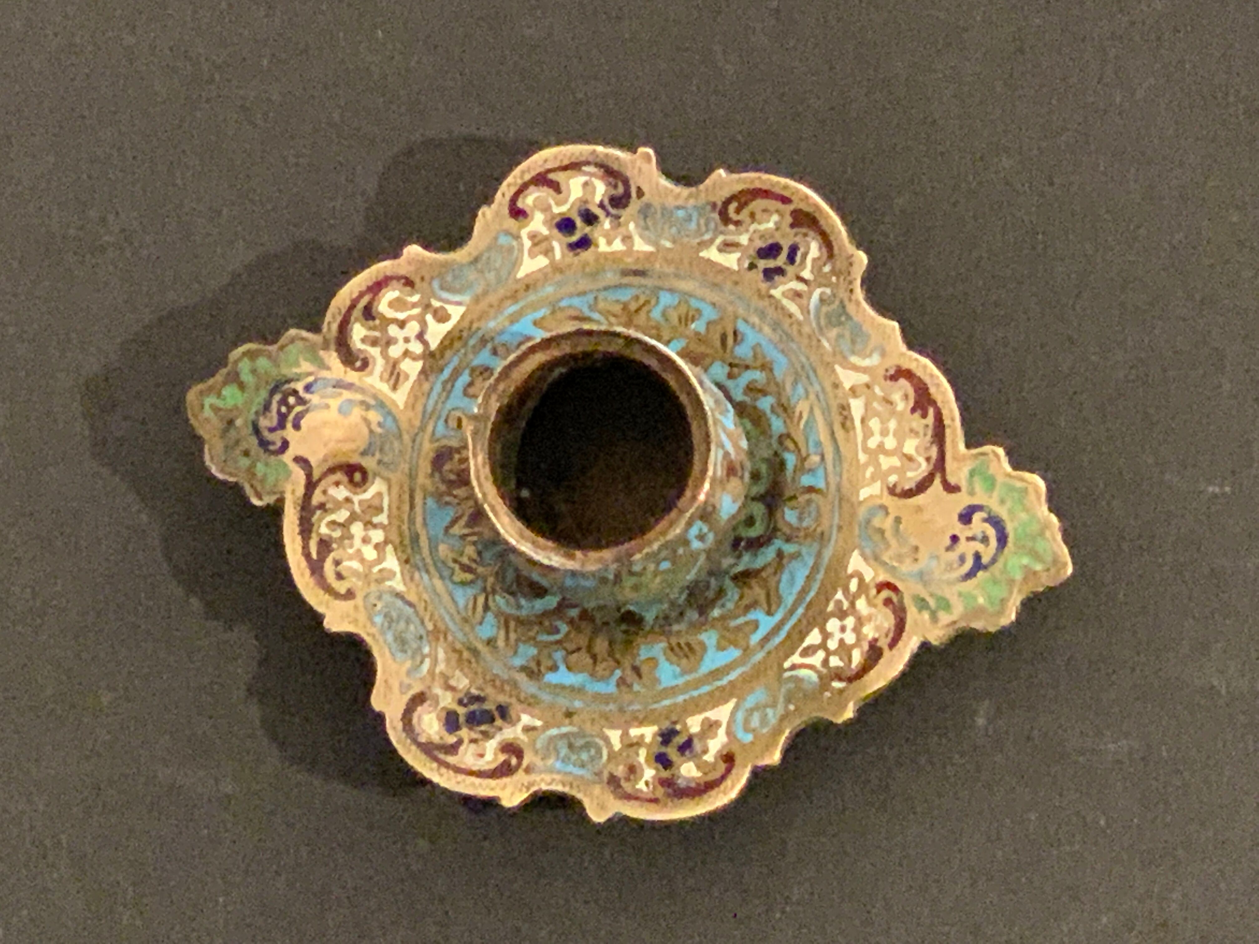 Bronze candlestick and napoleon III partitioned enamels