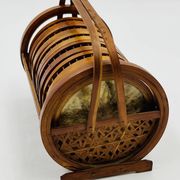Vintage wooden coaster holder with 6 butterfly coasters.