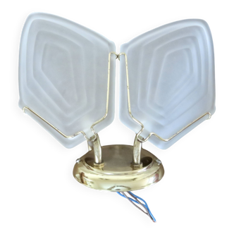 Double wall lamp in frosted glass and gold metal from the 70s