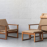 Set of 2 lounge chairs and one footrest by Borge Mogensen for Fredericia Denmark 1960’s